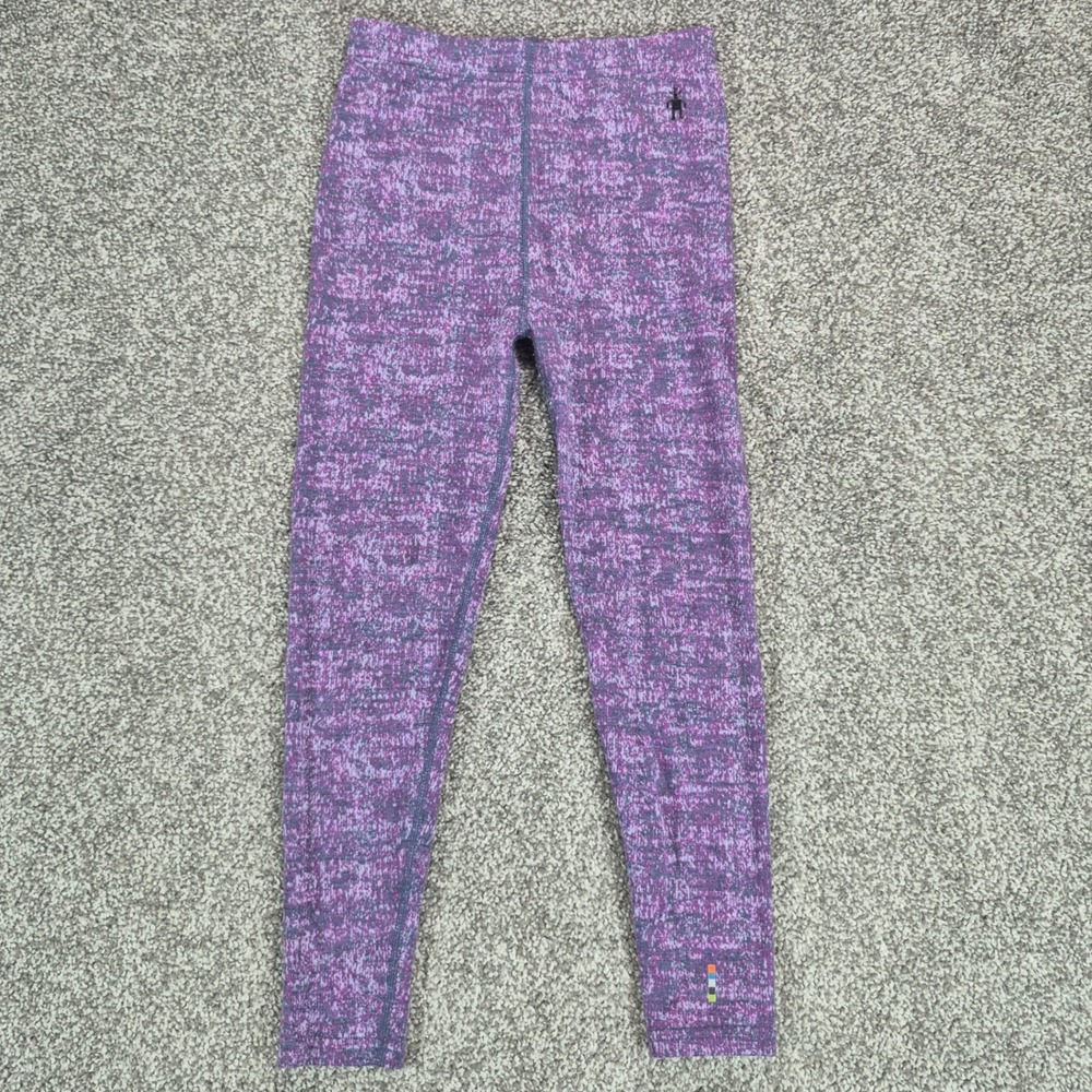 Smartwool Merino Wool Base Layer Bottoms Kids XS Purple Pattern Leggings
